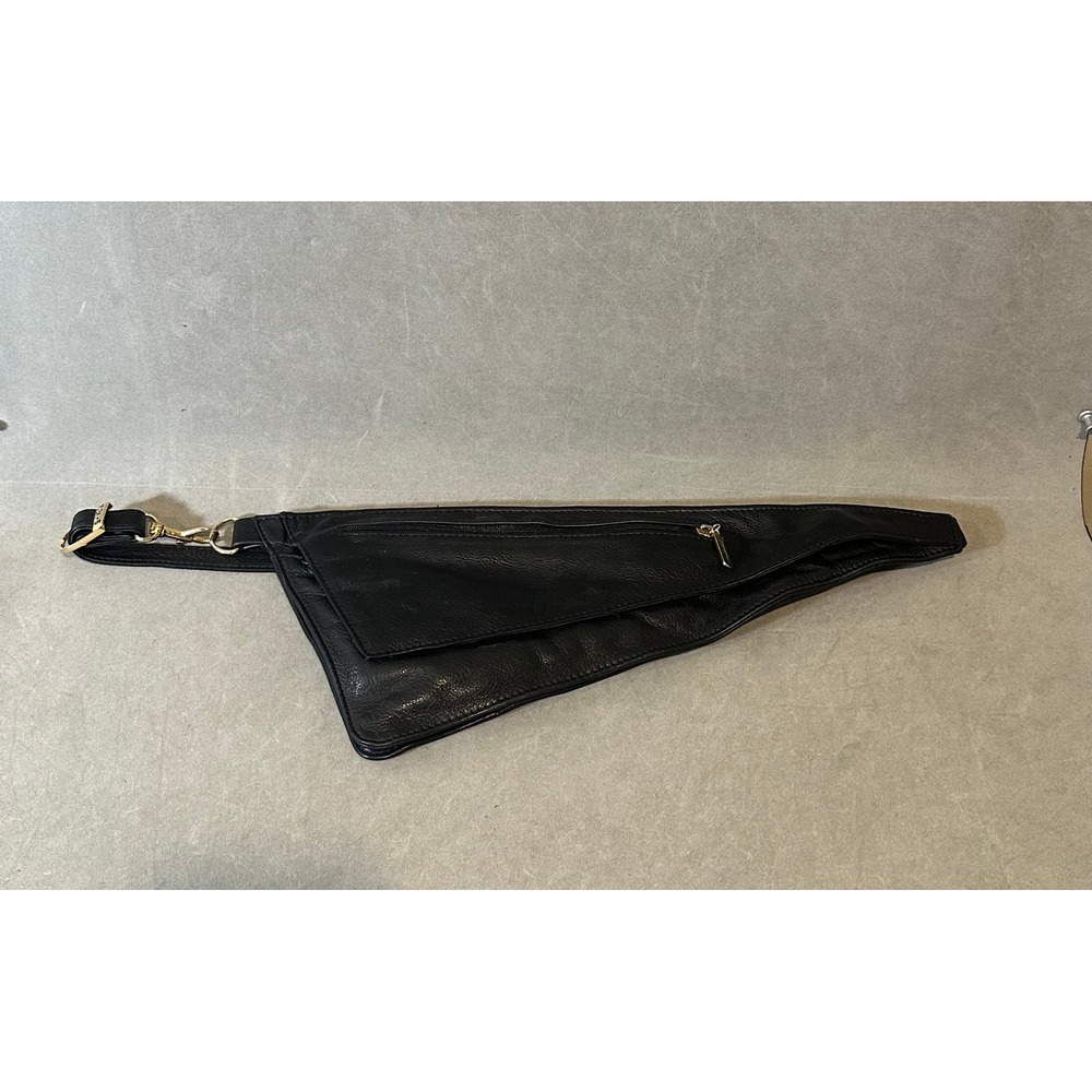 Shveta Black Pebbled Leather Sling Bag Crossbody Teardrop Backpack Gold Hardware - Picture 7 of 10